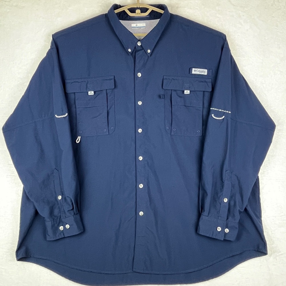 Columbia PFG Bahama II Fishing Shirt Men 4X Navy Blue Long Sleeve UPF 30 Vent
